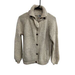 Vintage All Pure Wool Button Front Cardigan Sweater Beige Sz Large Cozy Knit
